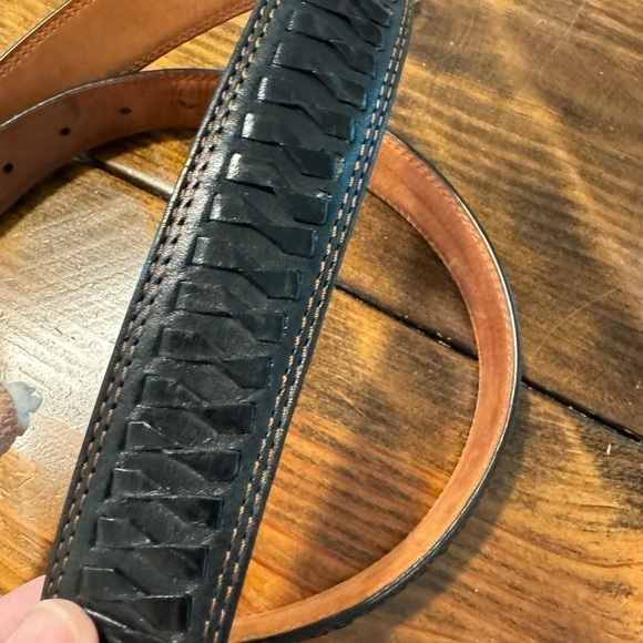 Cole Haan Black Leather Brauded Belt with Signature Silver Tone Buckle Size 38 - Picture 2 of 8